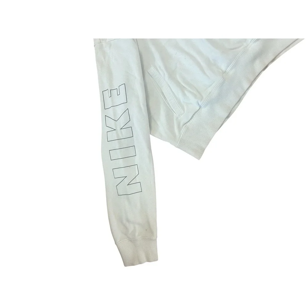 Nike Air Fleece Pullover Cropped Hoodie White with Black Spellout Logo Size XL